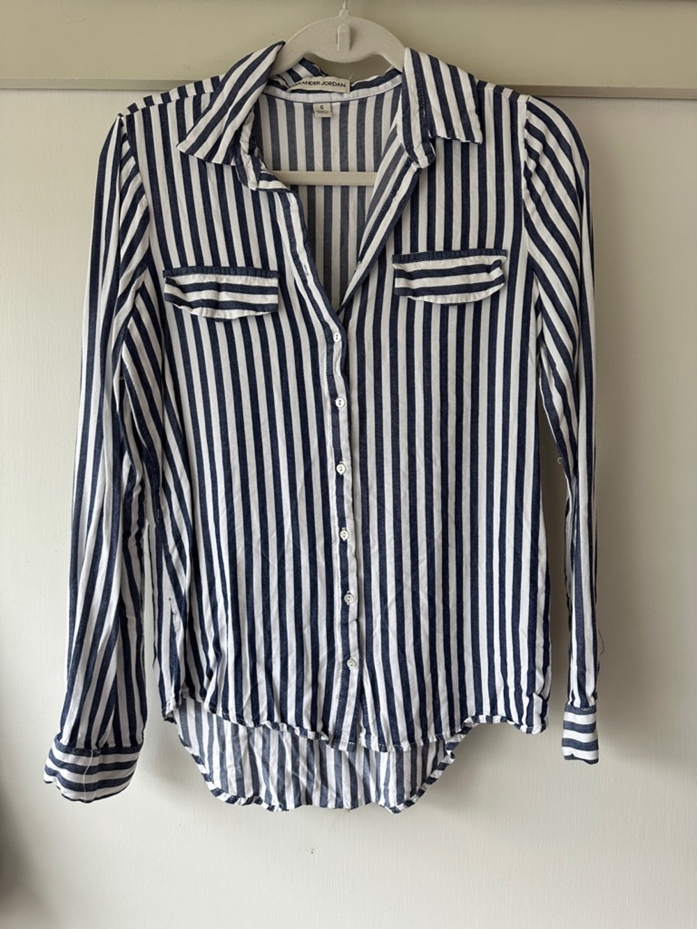 Striped Button-Up Shirt in Navy and White